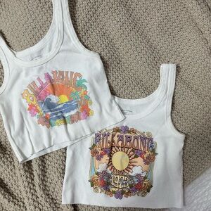 Billabong White Graphic Tank Tops